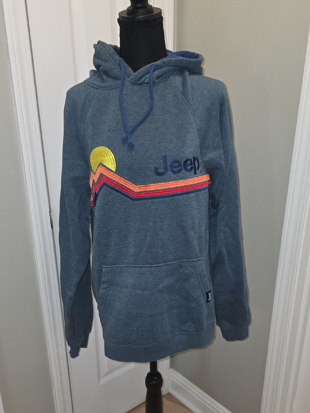 Jeep Blue Hooded Sweatshirt with Sunset Stripe Embroidery